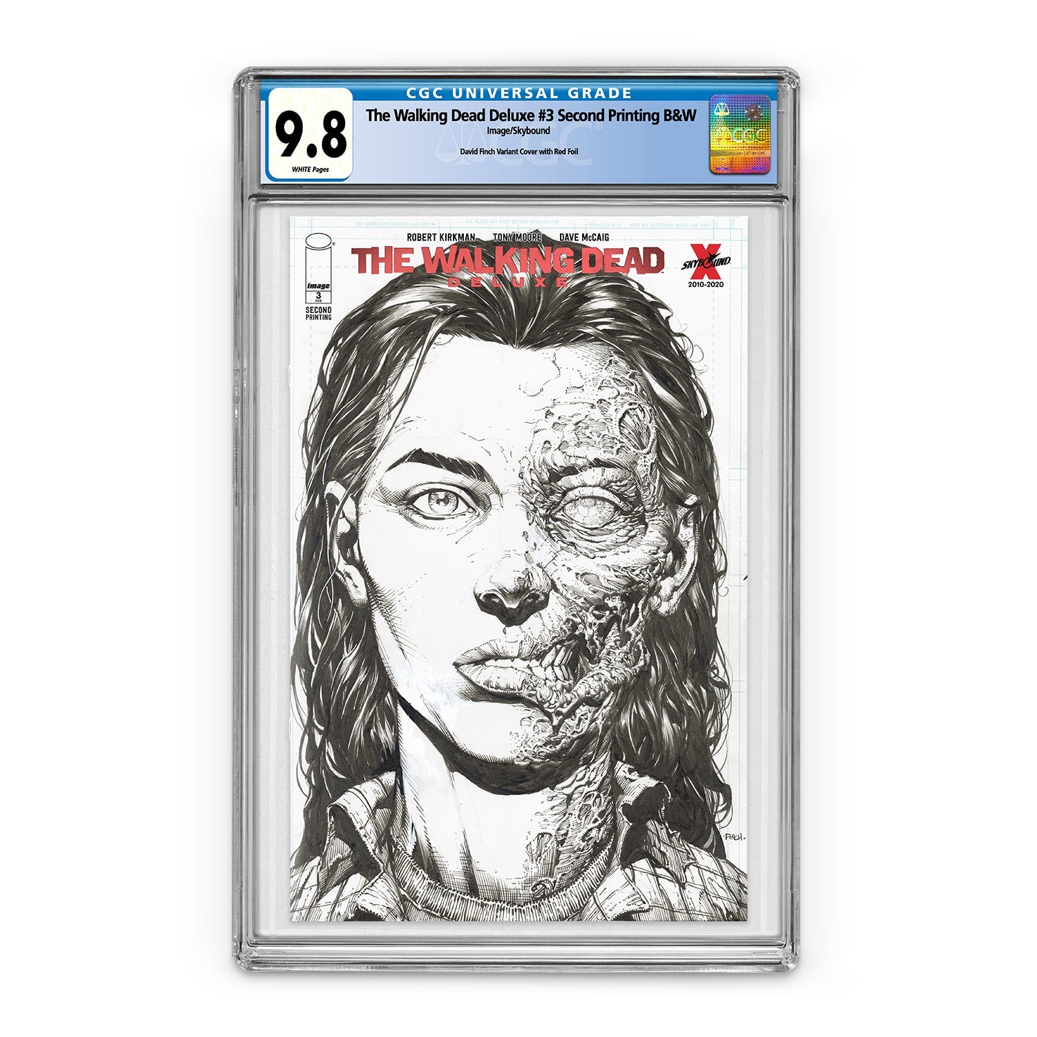 The Walking Dead Deluxe #3 Second Printing B&W with Red Foil Logo CGC 9.8