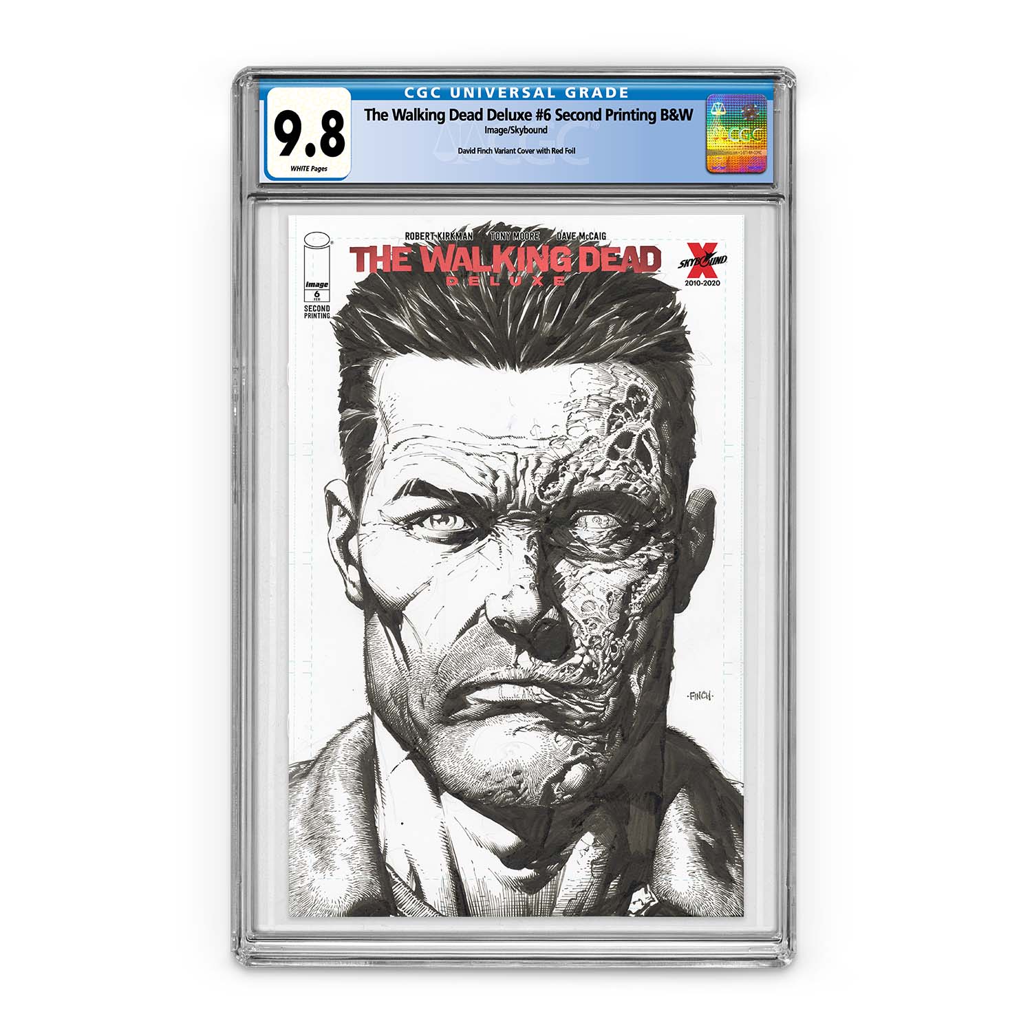 The Walking Dead Deluxe #6 Second Printing B&W with Red Foil Logo - CGC 9.8
