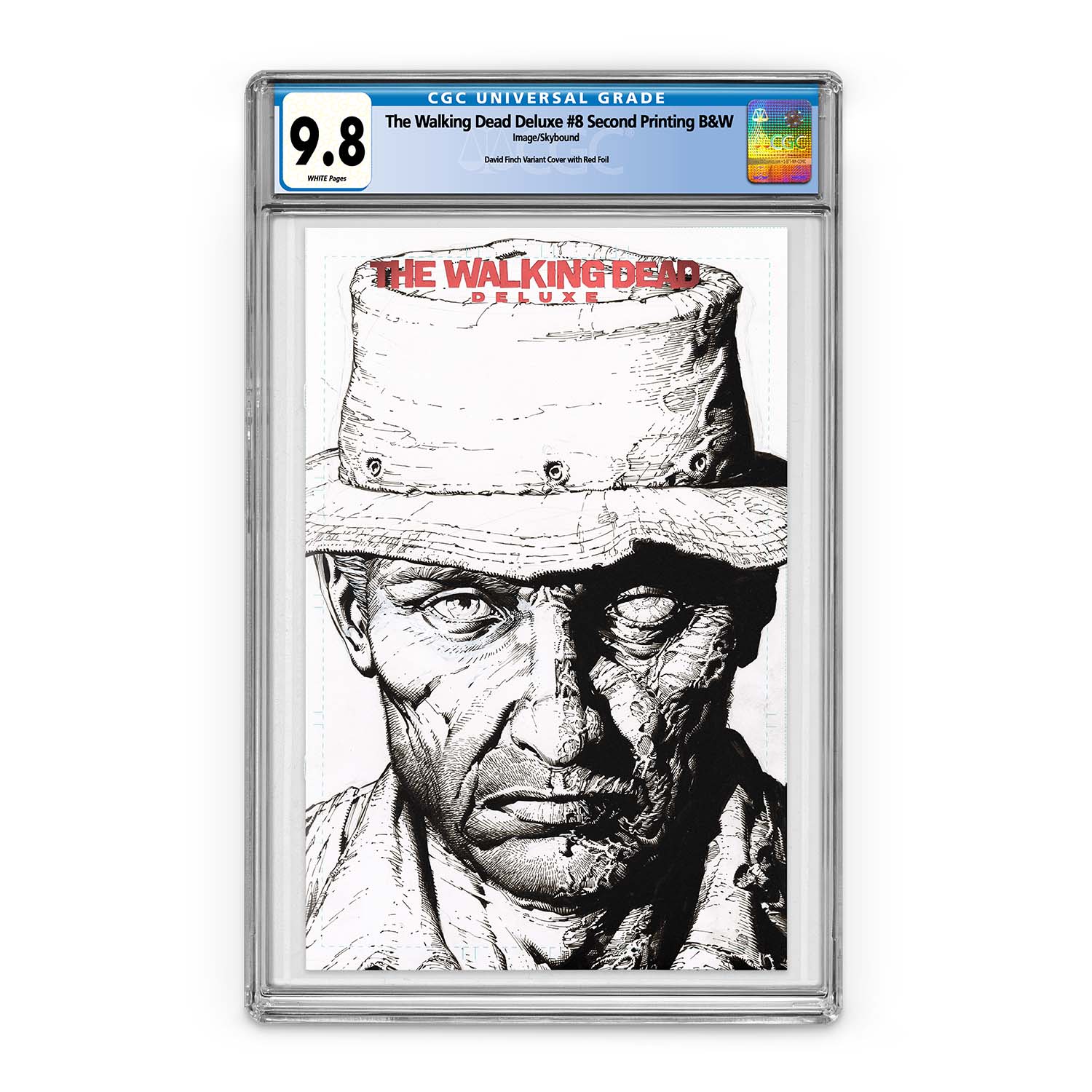 The Walking Dead Deluxe #8 Second Printing B&W with Red Foil Logo - CGC 9.8